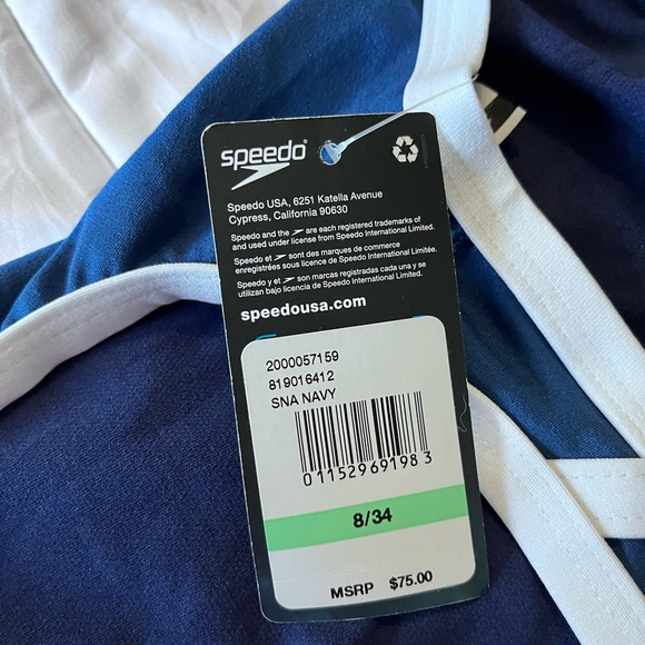 Speedo Women's Blue/white Swimsuit One Piece Endurance+ Flyback Block Adult. - Picture 4 of 7